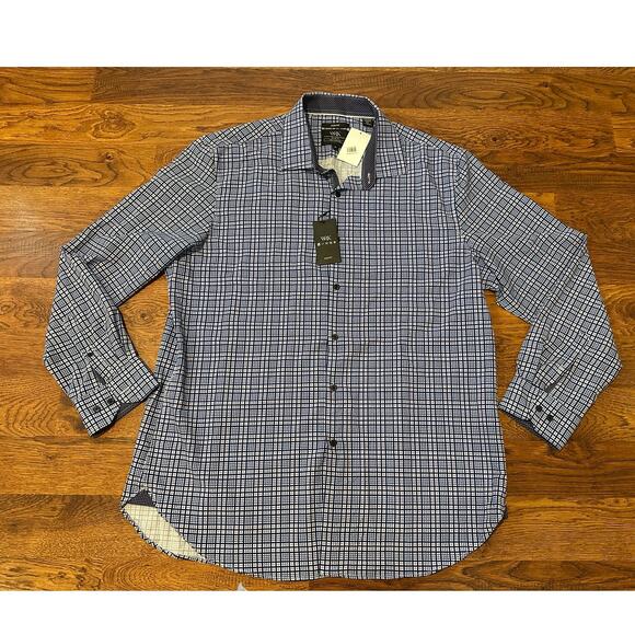 WRK 4 Way Stretch Men's Slim Fit Casual Button Down Shirt Check Print Sz 18 NWT - Picture 1 of 11